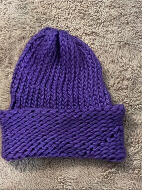 Purple Chunky Knit Beanie Hat - Unbranded